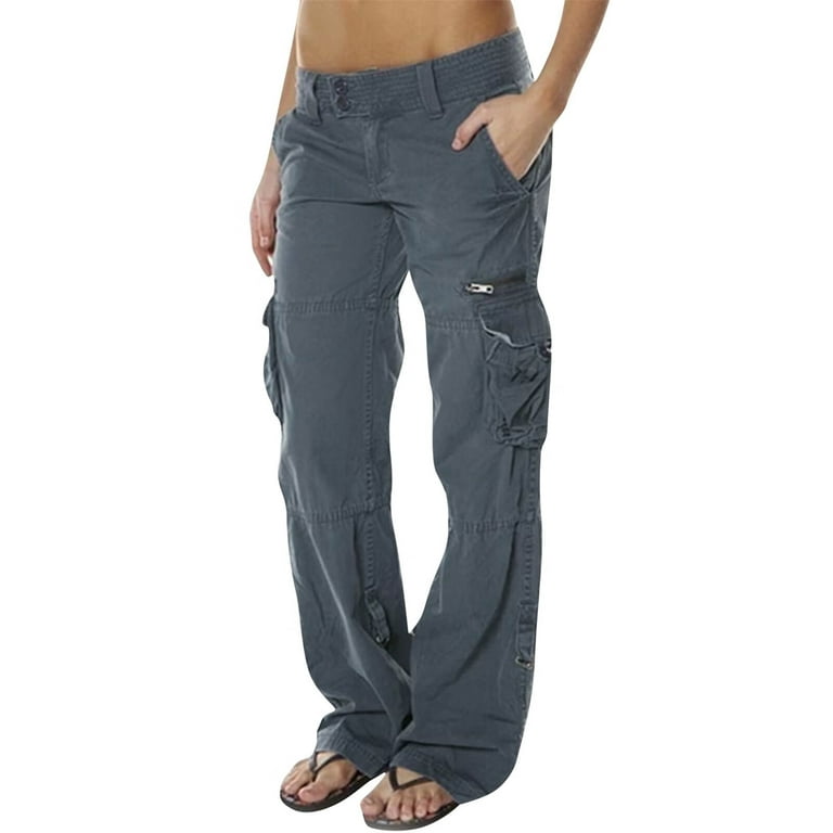 Mortilo cargo pants women,Outdoor Casual Ripstop Camo Construction Work  Pants With Pockets women's pants Dark Gray L