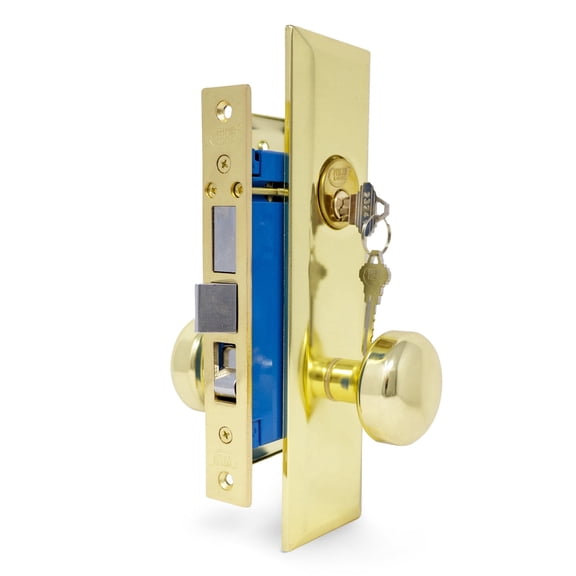 Premier Lock Keyed Mortise Lockset, Right-Handed, Polished Brass US3 Finish, 2-1/2 in. Backset, 2 SC1 Keys