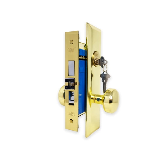 Premier Lock Keyed Mortise Lockset, Right-Handed, Polished Brass US3 Finish, 2-3/4 in. Backset, 2 SC1 Keys, Wide Faceplate and Hex Latch