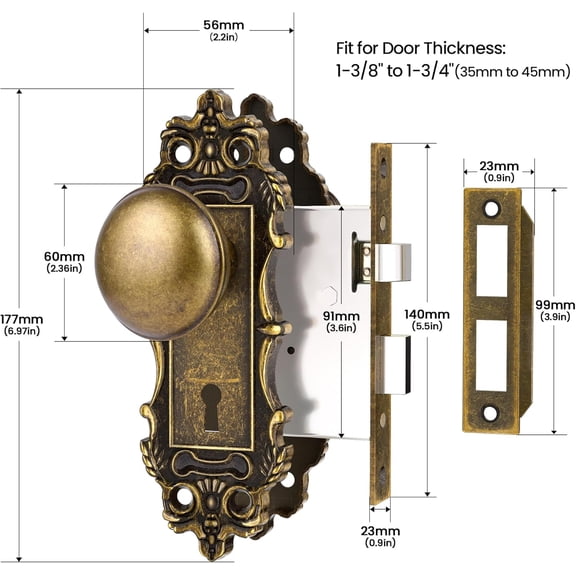 Mortise Lock Door Knobs Interior Bronze Door Knob Antique Door Handle Skeleton Key Privacy Vintage Door Locks for Bedrooms Bathroom