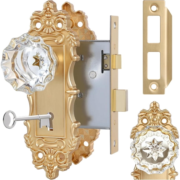 Mortise Lock Door Knobs Interior Satin Brass Door Knob Antique Door Handle Skeleton Key Privacy Vintage Door Locks for Bedrooms Bathroom