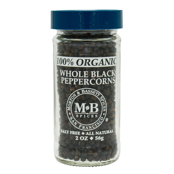 Morton & Bassett 100% Organic Whole Black Peppercorns, 2oz – Single Herb