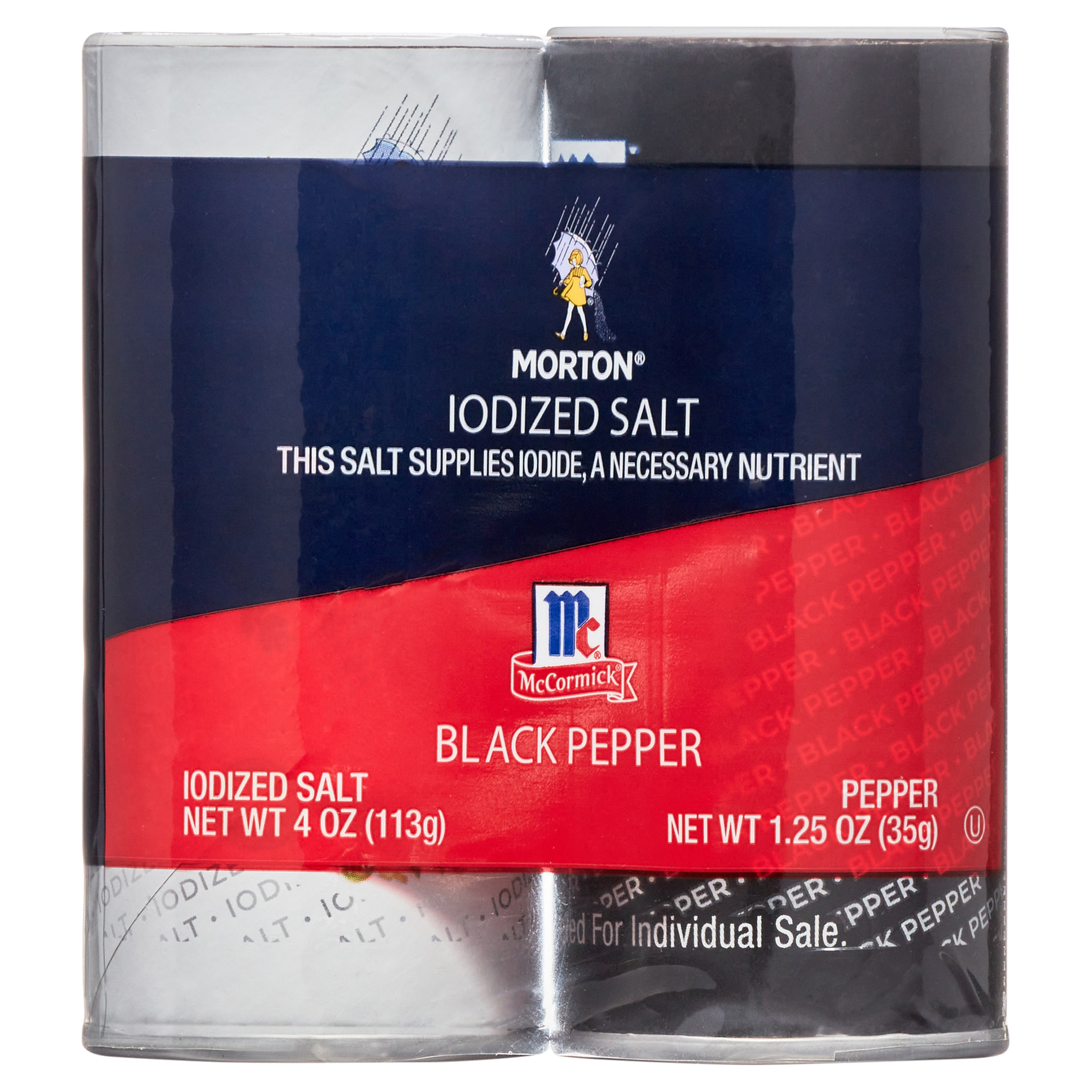 Morton Salt Iodized Salt & McCormick Black Pepper, 5.25 oz Shaker Set - image 1 of 9