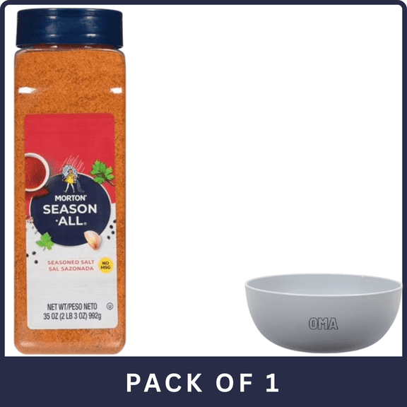 Morton SeasonAll Seasoned Salt (35 oz)- With Olive White Bowl By OMA