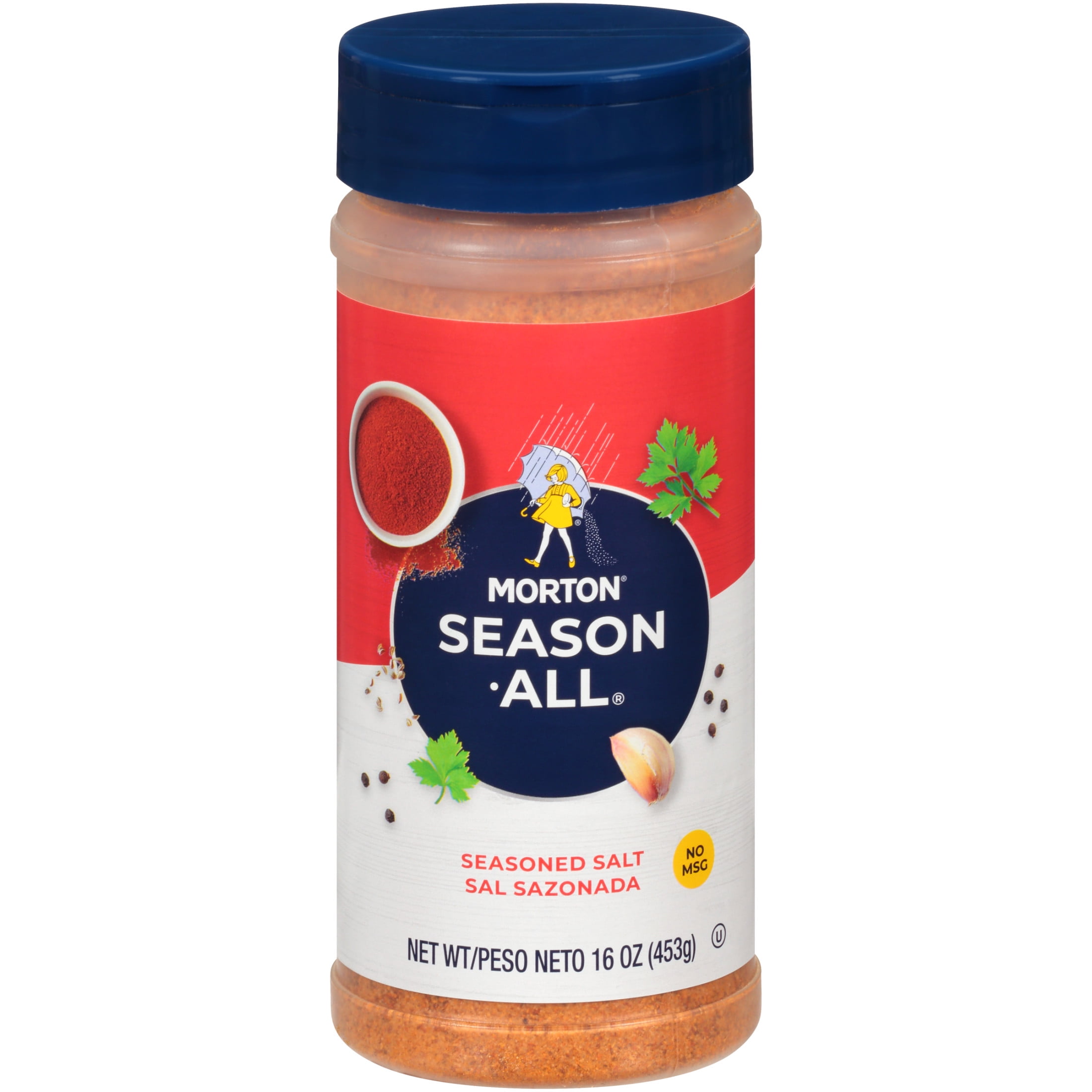 Morton Season-All Seasoned Salt - Blend of Salt and Savory Spices, for BBQ, Grilling, and Potatoes, 16 oz Canister