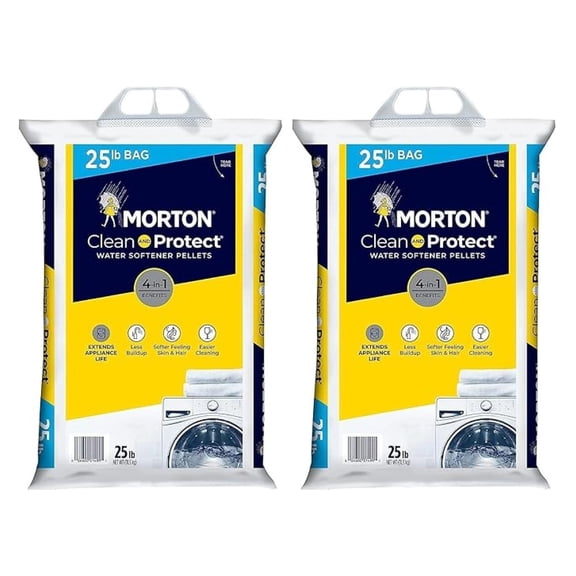 Morton Water Softener Salt - 50lb - Two 25 Pound Bags - Water Treatment - Reduces Hard Water Minerals - For All Water Softener Systems