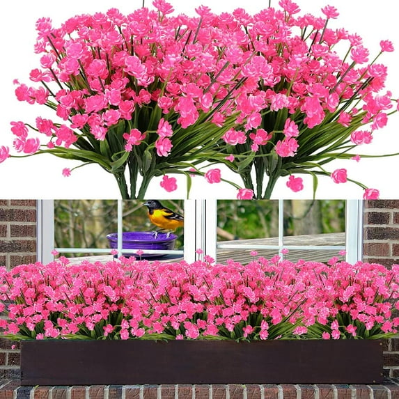 Morttic 10 Bundles Artificial Flowers for Outdoor Decoration, UV Resistant Faux Outdoor Plastic Greenery Shrubs Plants Fake Flowers Planter Home Garden Decor (Pink)