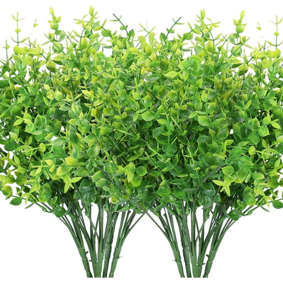 Morttic 10 Pack Boxwood Stems, Artificial Flowers for Outdoors, Bright Green Plastic Boxwood Greenery Stems for Potted Plants Patio Farmhouse Garden Window Office Decoration