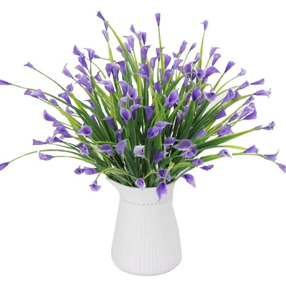 Morttic 10 Pcs Artificial Flowers, Artificial Plants Outdoor Flowers Fake Mini Calla Lily Artificial Plants Anti-Ultraviolet Greenery Garden Home Decoration (Purple)