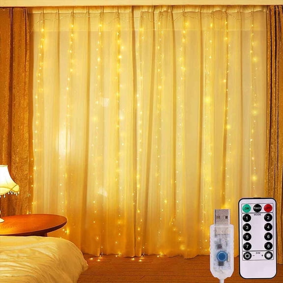 Morttic 100 LED Curtain String Lights, 9.9 x 3.3 ft 8 Modes USB Plug in Fairy String Light with Remote,Christmas Backdrop Decoration Light for Indoor Outdoor Bedroom Window Wedding Party (Warm White)