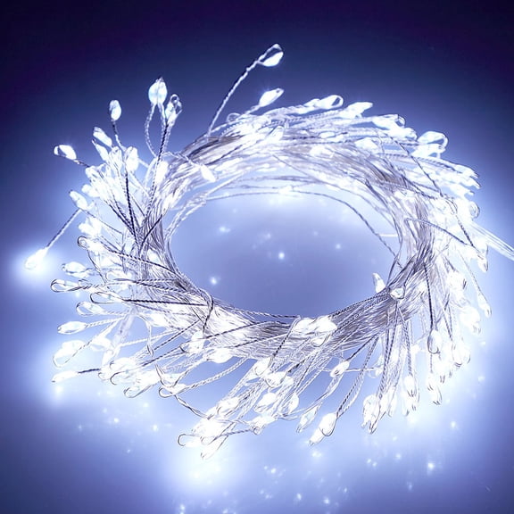 Morttic 10Feet 100LEDs Christmas Fairy String Lights ,Battery Powered Waterproof Copper Wire Firecracker Lights for Indoor Outdoor Home Wedding Party Garden Festival Decoration,White