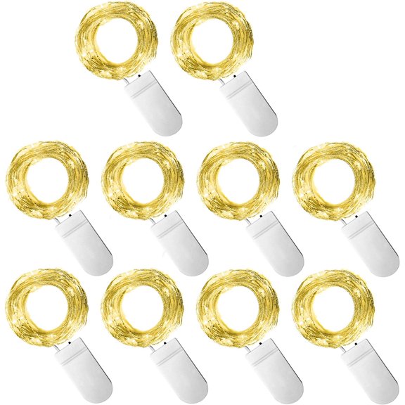 Morttic 10Pack Fairy String Lights 2m Battery Operated 20 Micro LEDs Copper Wire Starry String Lights for DIY Party Christmas Costume Wedding Table Decorations, Warm White