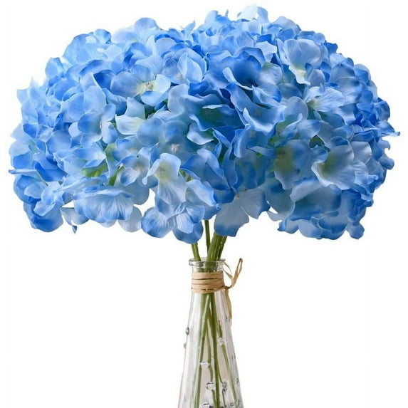 Morttic 10Pcs Artificial Flowers Silk Hydrangea Flowers Heads with Stems Fake Flower Bunch Bouquet for Home Wedding Party Decor, Blue