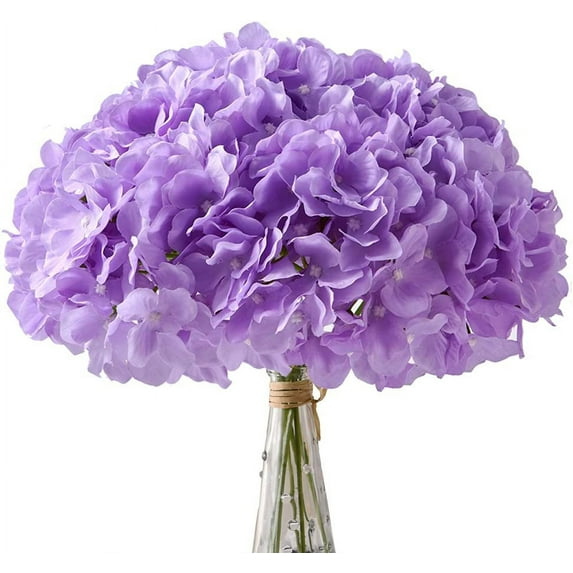 Morttic 10Pcs Artificial Flowers Silk Hydrangea Flowers Heads with Stems Fake Flower Bunch Bouquet for Home Wedding Party Decor, Light purple