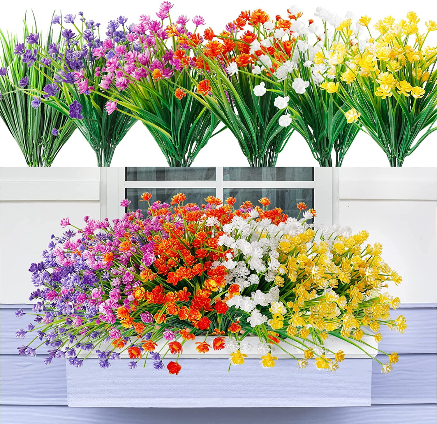 Morttic 10pcs Artificial Flowers for Outdoors UV Resistant Plastic Flowers Fake Plants Spring Flowers in Bulk for Indoor Outdoor Cemetery Home Wedding Vase Pots Decorations (5 Colors)