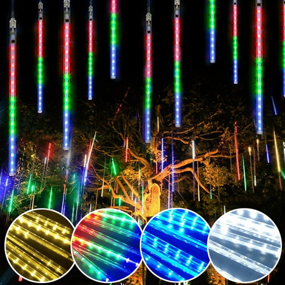 Morttic 11.8in 8 Tube 192 LED Meteor Shower Rain Lights Waterproof Falling Raindrop Fairy String Light for Christmas Holiday Party Patio Decor,Multicolor