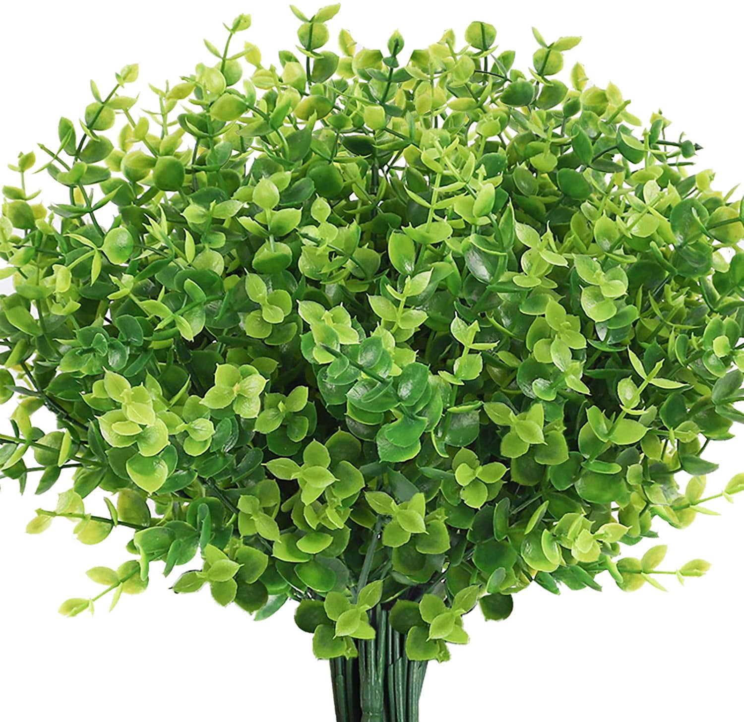 Morttic 12 Bundles Artificial Boxwood Stems Faux Plants Grass UV Resistant Fake Greenery Plastic Shrubs for Indoor Outdoor Window Home Garden Decoration