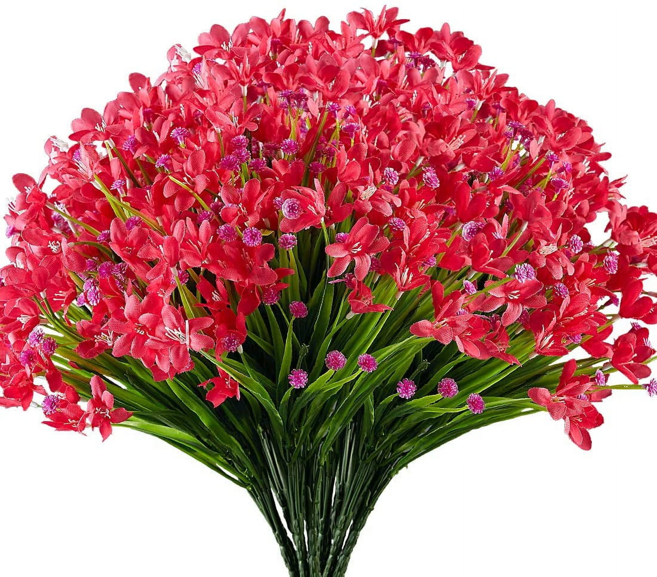 Morttic 12 Bundles Artificial Daffodils Flowers, Outdoor  UV Resistant Fake Artificial Greenery No Fade Faux Plastic Plants for Home Garden Kitchen Office Table Vase (Red)