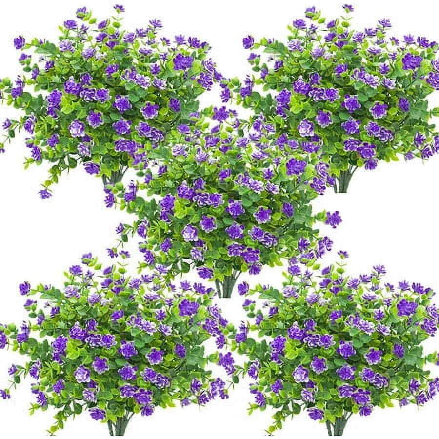 Morttic 12 Bundles Artificial Fake Flowers, Faux Outdoor Plastic Plants UV Resistant Shrubs Outside Indoor Decorations (Purple)