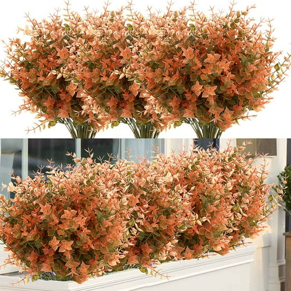 Morttic 12 Bundles Artificial Fall Boxwood No Fade Faux Autumn Plants, Fake Indoor Outdoor Greenery for Thanksgiving Christmas Wedding Party Home Garden Fireplace Decor (Green Brown)