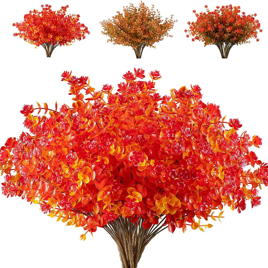 Morttic 12 Bundles Artificial Flowers Fake Boxwood Shrubs UV Resistant Faux Greenery Faux Plastic Lotus for Home Garden Hanging Planter Indoor Outdoor Porch Patio Office Wedding Decoration(Gold Red)
