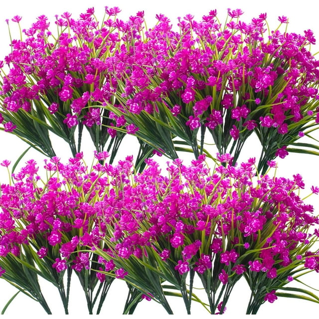 Morttic 12 Bundles Artificial Flowers, Fall Spring Summer Decoration UV Resistant Faux Outdoor Plastic Greenery Shrubs Plants Fake Flowers Planter Home Garden Decor (Fuchsia Camellia)