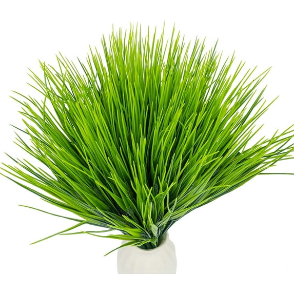 Morttic 12 Bundles Artificial Grasses Outdoor UV Resistant Fake Grass No Fade Faux Plastic Plants Garden Window Box Decorating(Green Grass)