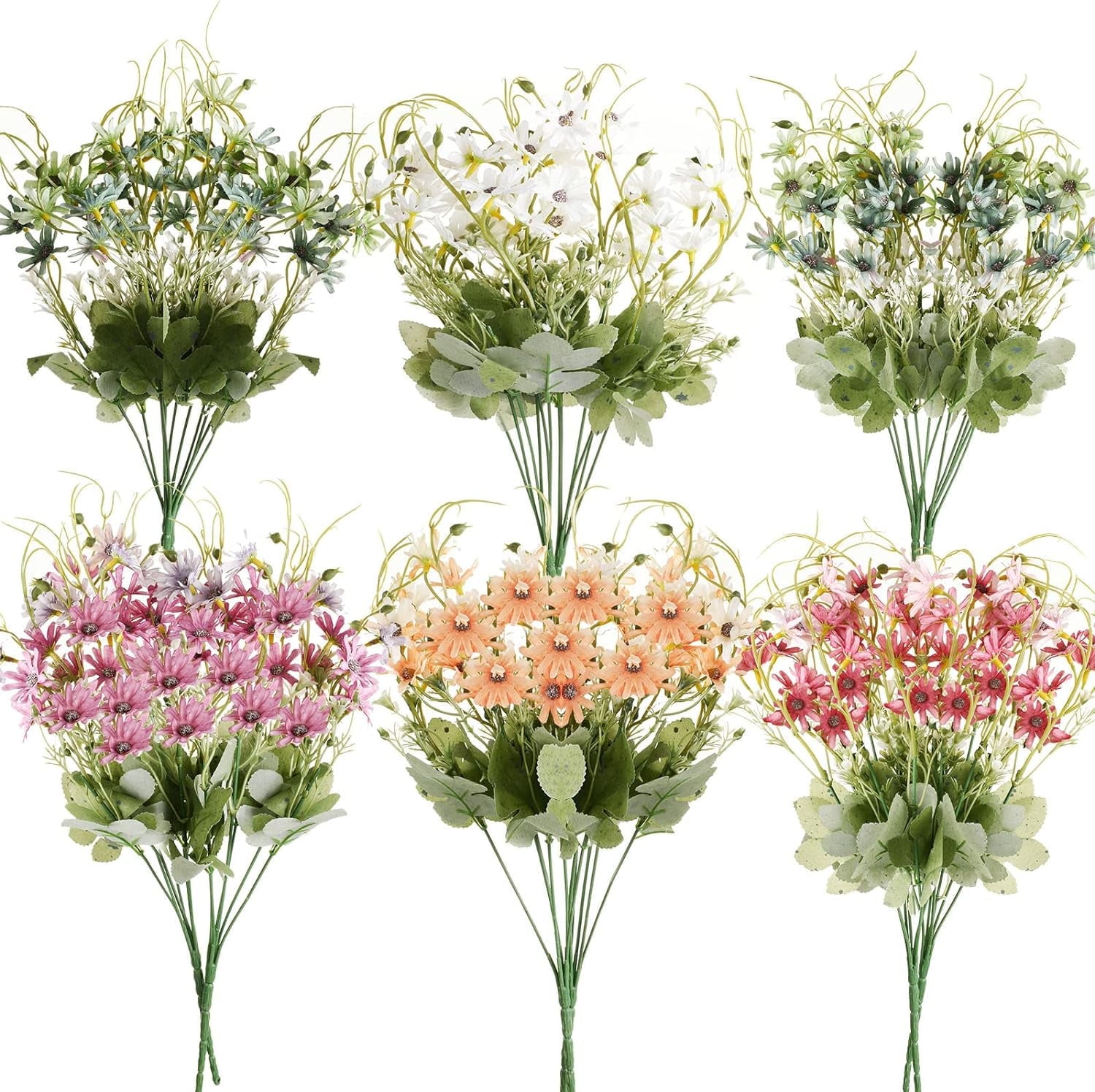 Morttic 12 Bundles Wildflowers Fake Daisy Outdoor Artificial Flowers UV Resistant Silk Wild Flower Bouquets Bulk Faux Plants Plastic Greenery for Decoration Vase Floral Spring Home Decor