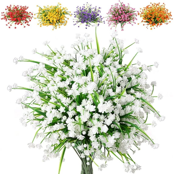 Morttic 12 Pcs Fake Fall Flowers Artificial Plants Outdoor Camellia UV Resistant Faux Plastic Flowers Greenery Shrubs Hanging Planter for Home Kitchen Garden Patio Window Decor (White)