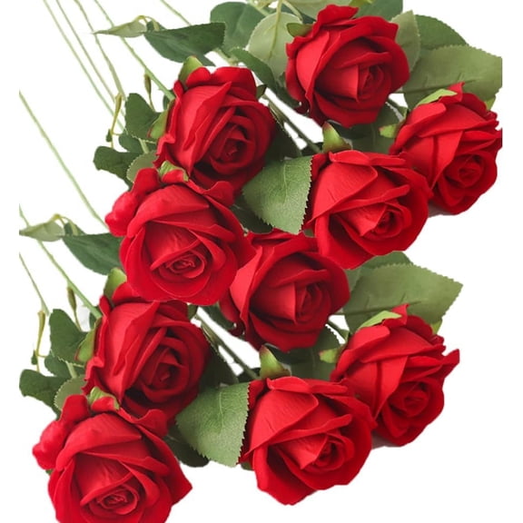 Morttic 12 Pieces Artificial Flowers Red Roses Bouquet Fake Roses for Valentine's Day Birthday Party Wedding Engagements Anniversaries Home Decoration (Red, 12 PCS)