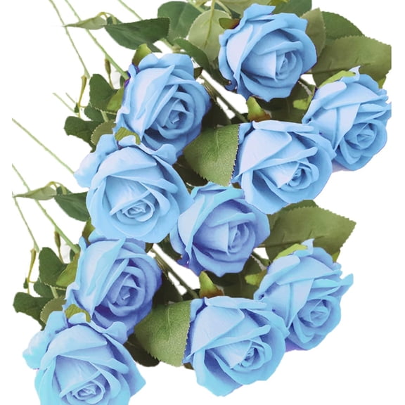 Morttic 12 Pieces Light Blue Artificial Flowers Blue Rose Flower Fake Roses Bouquet for Valentine's Day Birthday Party Wedding Engagement Home Dinning Table Decoration (Light Blue, 12 PCS)