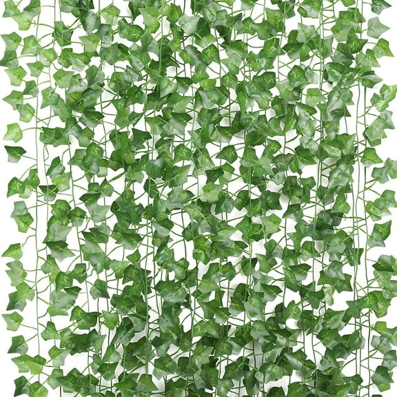 Morttic 12 Strands Fake Ivy Garlands Leaves Artificial Vines Faux Green Hanging Plants for Bedroom Wall House Decor Outdoor Wedding Photography Backdrops
