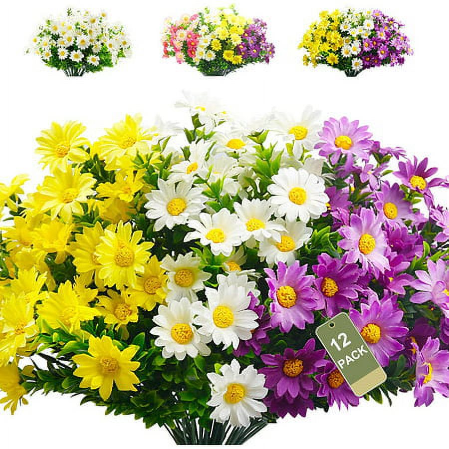 Morttic 12PACK Artificial Daisies Flowers Outdoor Fake Plants White