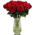 thumbnail image 1 of Morttic 12PCS Artificial Velvet Flowers Realistic Roses Bouquet with Long Stem for Home Wedding Decoration Party-Red, 1 of 8