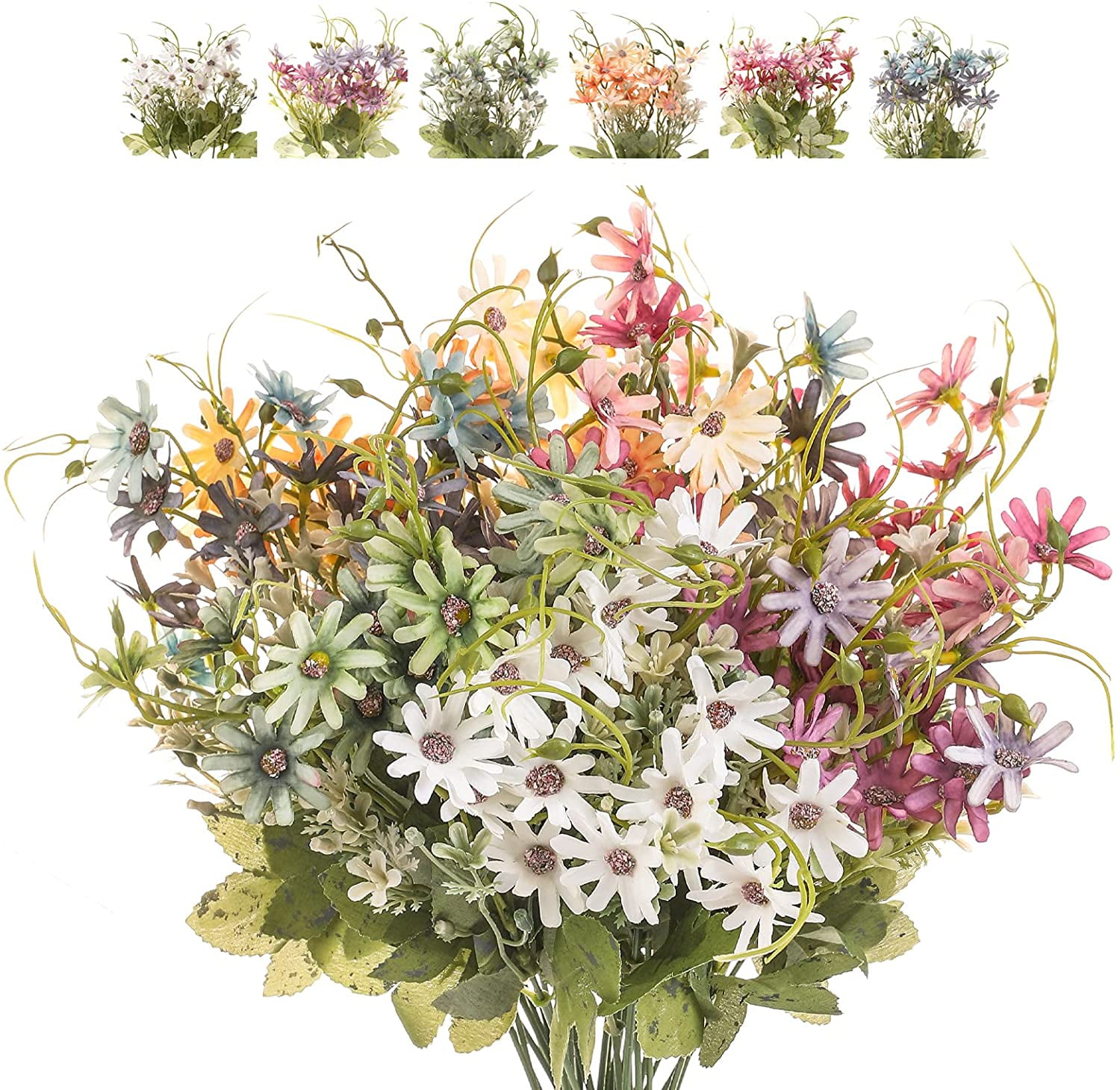 Morttic 12PCS Artificial Wildflowers Daisy Bundles Fake Silk Flowers Greenery Plastic Faux Plants UV Resistant Cemetery Floral for Grave Vase Arrangements Outdoor Decor (Purple)