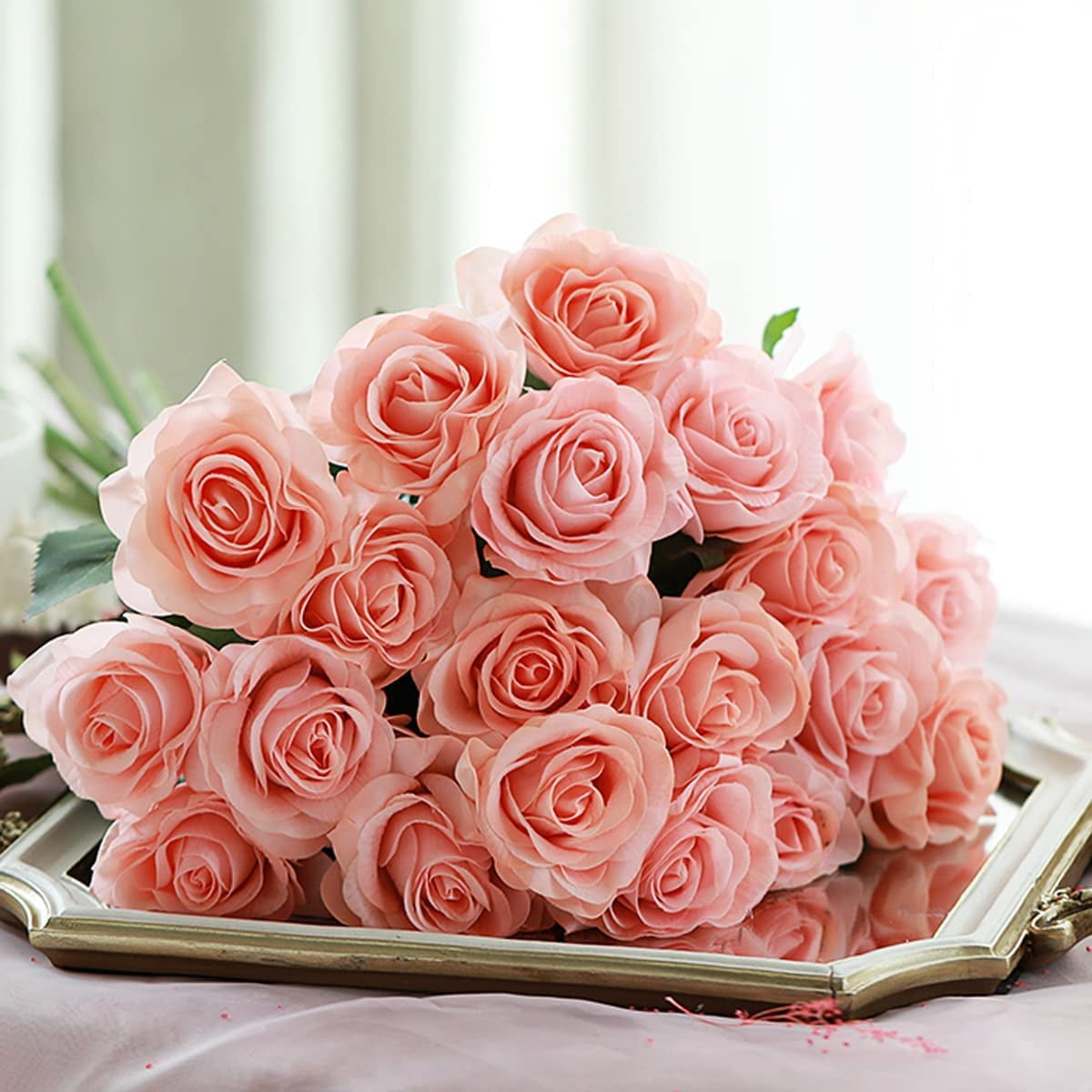 Morttic 12PCS Blush Foam Fake Roses with Stems for DIY Wedding Bouquets ...