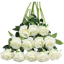 Morttic 12PCS White Roses Artificial Flowers, Realistic Single Faux Long Stem Rose Fake Silk Flower Bouquet for Party Home Wedding Arrangement Centerpiece Hotel Office Decor（White）