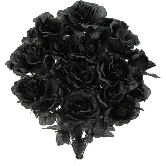 Morttic 12Pcs Artificial Flowers, Black Roses Silk Stem Realistic Blossom Flora for DIY Home Office Wedding Bouquet Centerpiece Party Halloween Decoration