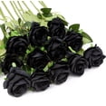 thumbnail image 1 of Morttic 12Pcs Roses Artificial Flowers Bulk Fake Silk Black Roses Bouquet with Long Stem, Faux Roses Flowers for Wedding Home Decorations Floral Arrangement Party Table Decor (Black), 1 of 8