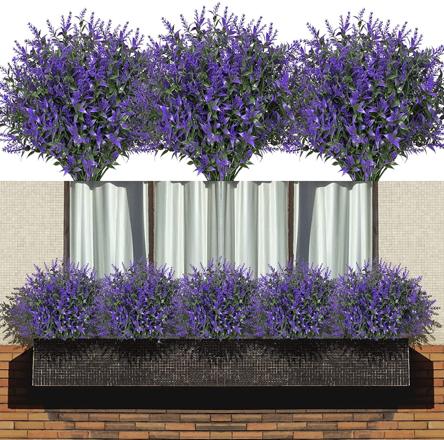 Morttic 16 Bundles Artificial Lavender Flowers, Fake Flowers Outdoor UV Resistant Artificial Flowers Faux Plastic Shrubs for Outside Porch Vase Home Window Decoration (Purple)