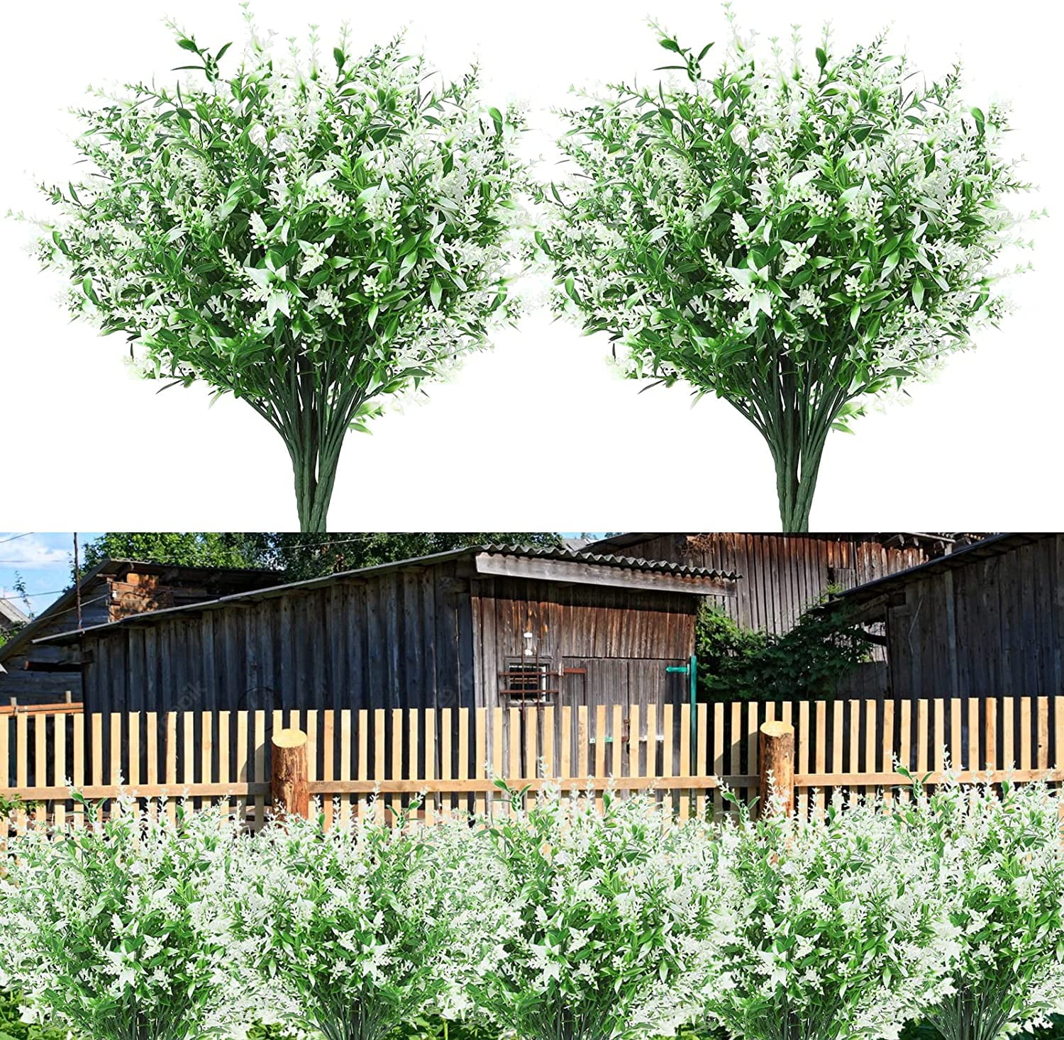 Morttic 16 Bundles Artificial Lavender Plants Outdoor for Home Decoration, Fake Flowers Plastic for Wedding Kitchen Garden Window Box Porch Office Indoor Decor