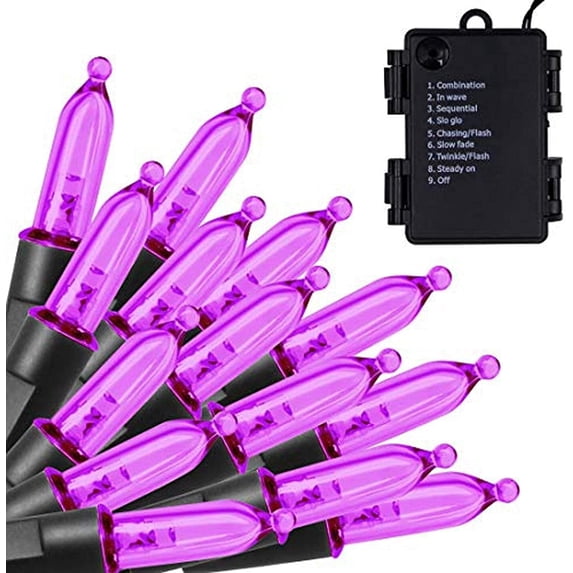 Morttic 16 ft 50 LED Christmas Lights, Battery Operated Mini String Lights, Waterproof Tree Lights with 8 Lighting Modes, Indoor Outdoor Patio Garden Party Wedding Christmas Decoration, Purple