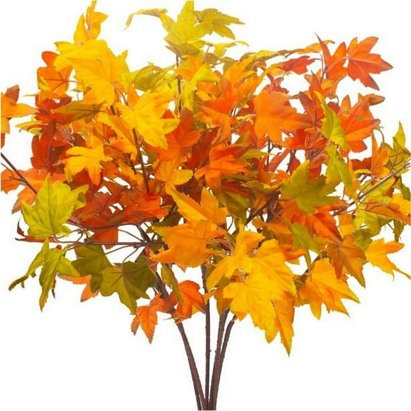 Morttic 16Pcs Artificial Maple Leaves Bundles Fall Leaves Stems Plants for Home Garden Farmhouse Thanksgiving Holiday Decor
