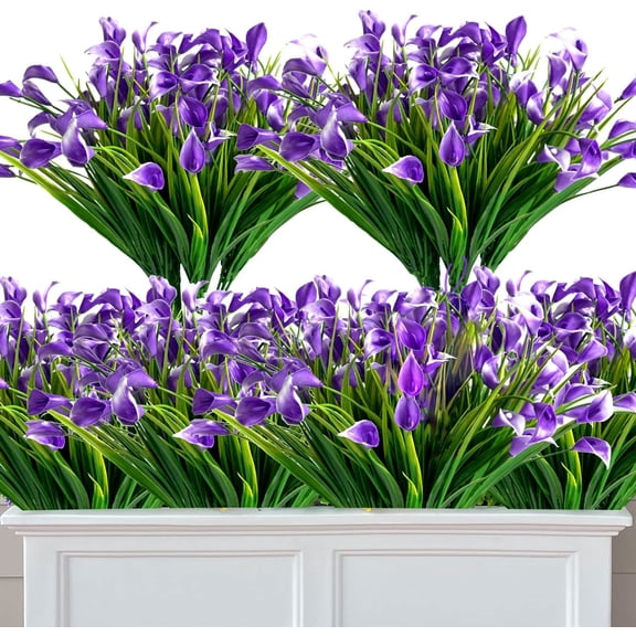 Morttic 18 Pcs Calla Lily Artificial Flowers Plants Indoor Outdoor Decorations,UV Resistant Faux Fake Plants Plastic Spring Flower Outside Hanging Planter Home Kitchen Garden Porch (Puprle)