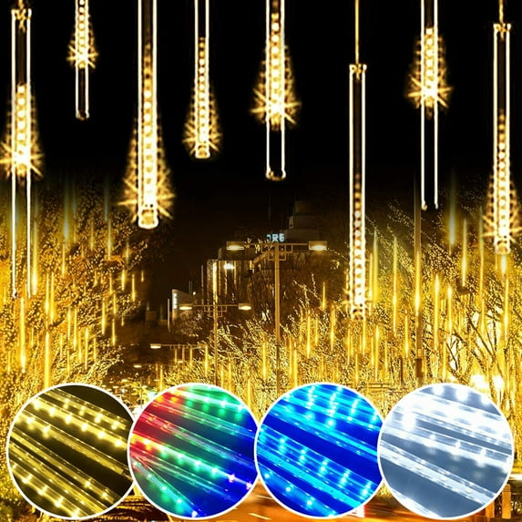 Morttic 19.7in 8 Tube 288 LED Meteor Shower Rain Lights Waterproof Falling Raindrop Fairy String Light for Christmas Holiday Party Patio Decor