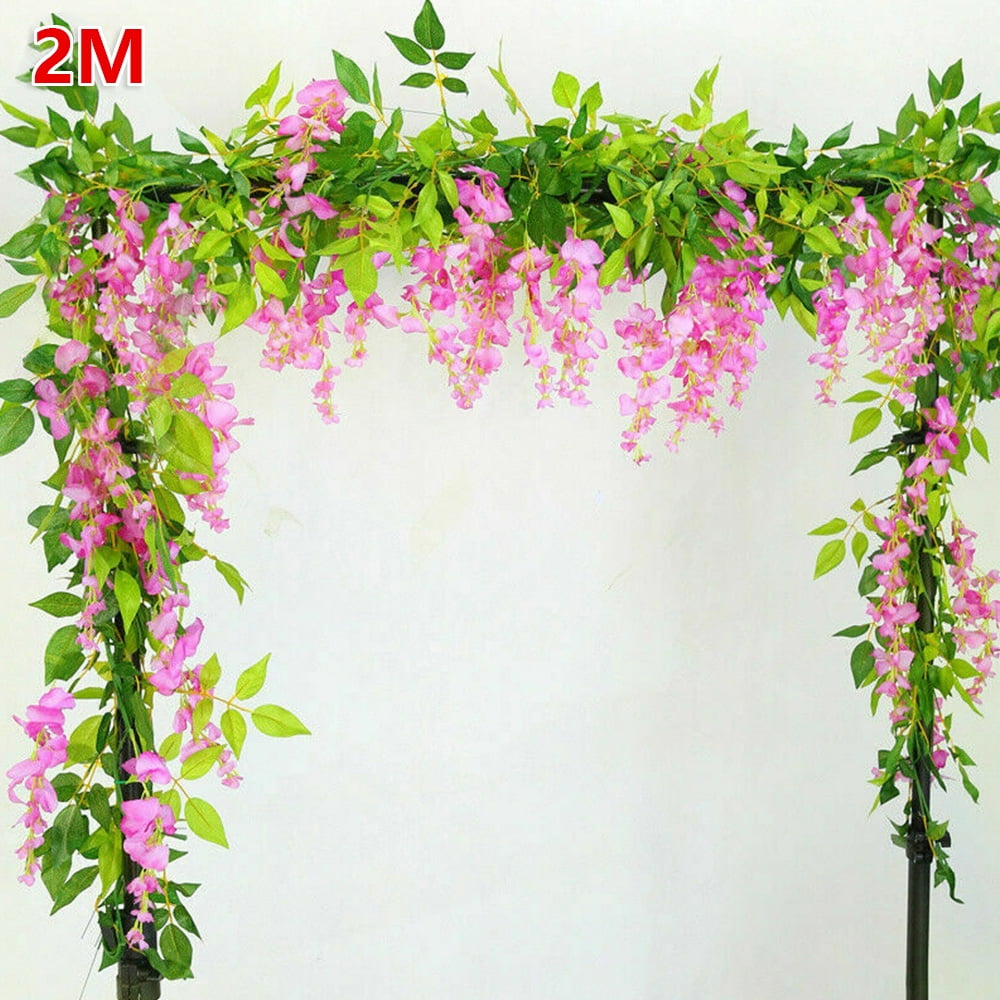 Morttic 1pc Artificial Flowers Silk Wisteria Garland Vine Rattan Hanging for Home Garden Outdoor Ceremony Wedding Arch Floral Decor, Pink