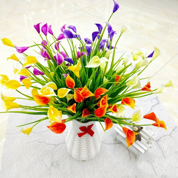 Morttic 1x Artificial Calla Lily Flowers, Outdoor Faux Plants Anti-Ultraviolet Greenery Garden Home Decoration Yellow