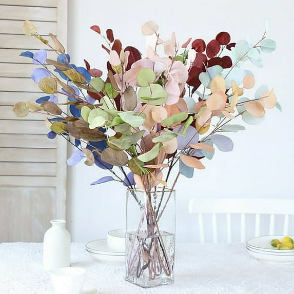 Morttic 1x Artificial Eucalyptus Leaves Stems, Faux Silk Eucalyptus Leaves Branches Stems for Wedding Party Home Table DIY Floral Decor (Royal Blue)