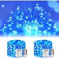 thumbnail image 1 of Morttic 2 Pack 100 LED Fairy Lights Battery Operated, 33Ft Fairy String Lights with Remote, 8 Modes Copper Wire Twinkle Lights for Home Bedroom Patio Indoor Outdoor Decor (Blue), 1 of 13