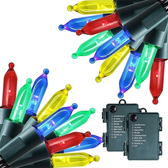 Morttic 2 Pack 16 ft 50 LED Christmas Lights, Battery Operated Mini String Lights, Waterproof Tree Lights with 8 Lighting Modes, Indoor Outdoor Patio Garden Party Christmas Decoration, Multicolor